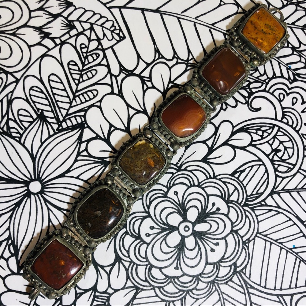 Vintage 80’s stone link bracelet jasper agate
